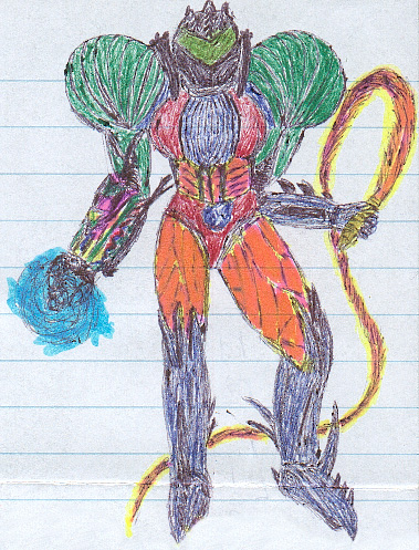 Samus in complete stage of Suit activation
	 showing energy whip, zip liner and Special Arm Canon with multiple functions