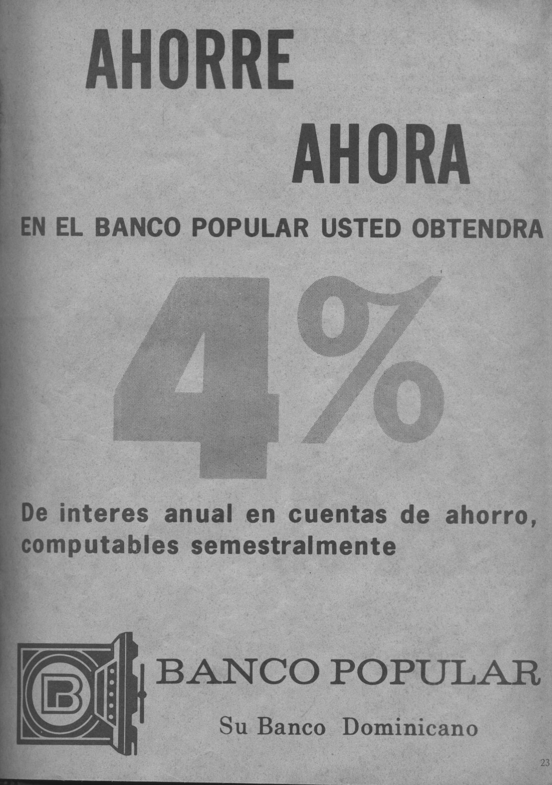 Anuncio Banco Popular en la Revista Ahora año 1966.