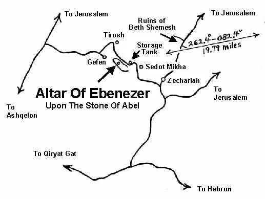 Map showing location of the Altar of Ebenezer atop the Stone of Abel
