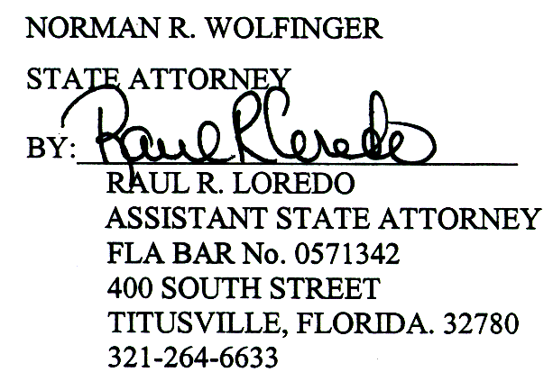 Raul R. Loredo's signature for Norman R. Wolfinger as scanned from the original