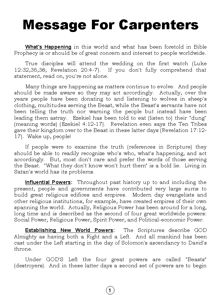 Message For Carpenters