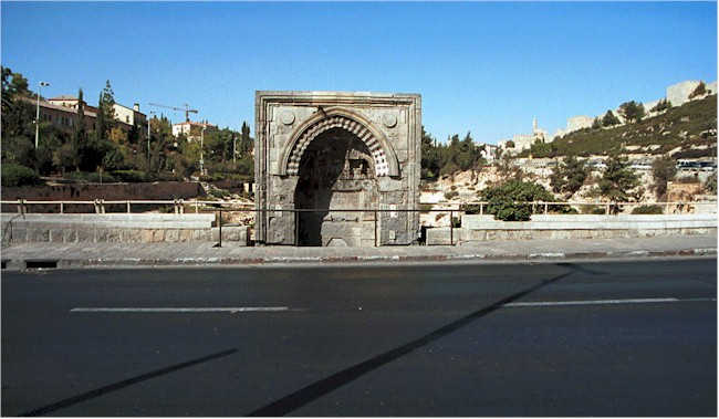 Ottoman period watering fountain (Sabil) in the midst of the Hinnom Valley bridge