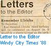 Lettre  l'Editeur  Windy City Times '89