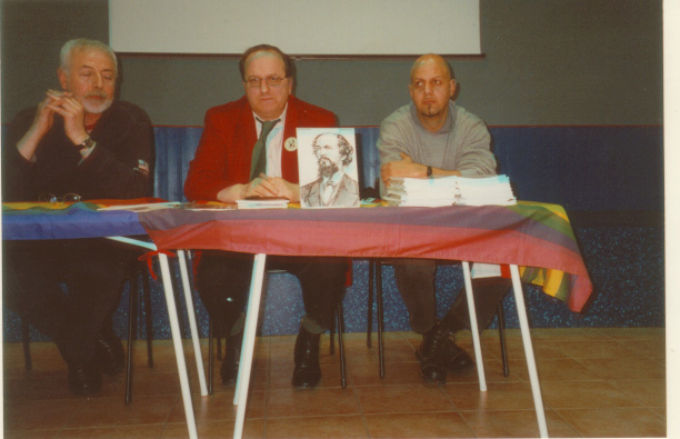 Left: Bruno Fiorentino, cultural organizer of the Mario Mieli association, Massimo Consoli, Giorgio Piccinini