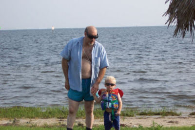 Dad and a twin at the beach