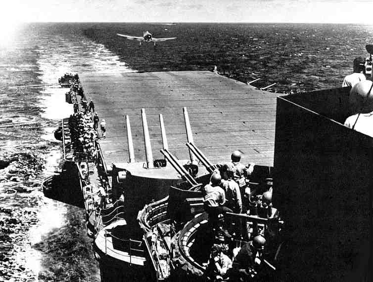 Grumman F6F-3 landing aboard USS 'Lexington' CV-16 during the Marianas campaign (photo from 'US Carriers at War' by Peter Kilduff, published by Ian Allan, London)
