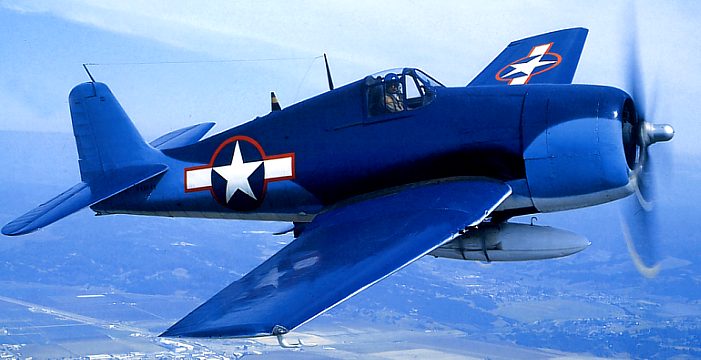 F6F-3 in markings of late 1943 - photo by Gordon Bain - and reproduced by courtesy of Mr. Bain from his book 'Silvered Wings' (Airlife Publishing, UK)