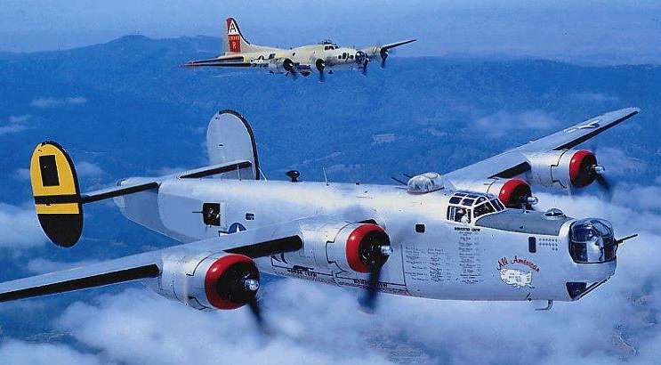 B-24J (NX224J) operated by Collings Foundation, with B-17G  in background - photograph by Gordon Bain