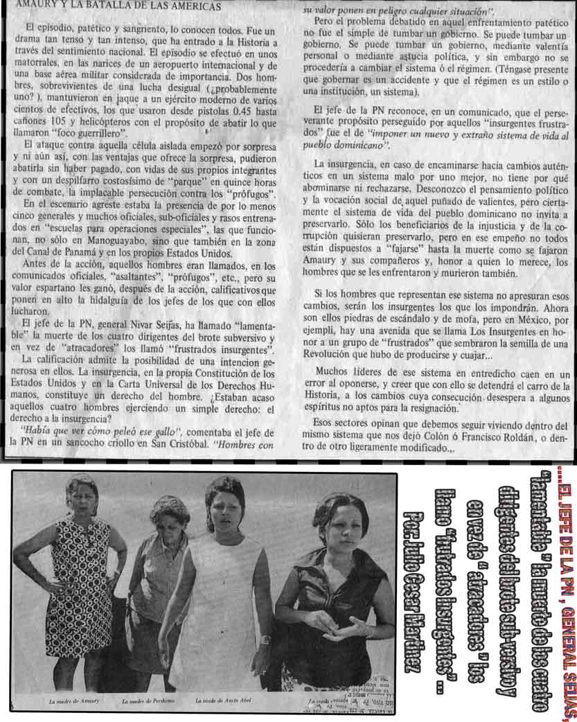 # EXCLUSIVE: ANALYSIS POLITICAL-MILITARY COMBAT 12 JANUARY 1972 BY WRITER GREGORIO CASTRO AND JULIO CESAR GARCIA MARTINEZ FOR WEEKLY RENEWAL-.NAME  ARTICLE: # AMAURY AND THE BATTLE OF THE AMERICAS. -. TRANSFER PAPER MAGAZINE IN A DIGITAL TECHNOLOGY: = (WORKSHOPS LOGISTOS "PALMEROS" 2013.)-0-PHOTO COLLAGE # 2-.FAMILY OF THE COMMANDS OF RESISTANCE: (A): MOTHER OF AMURY. (B) MOTHER OF PERDOMO PEREZ, (C)-AMIN WIDOW AND (D) AMAURY BROTHER OF GERMAN ARISTY. -. (3)-TEXT-COLLAGE "COMMENT POLICE CHIEF GENERAL NIVAR SEIJAS.
