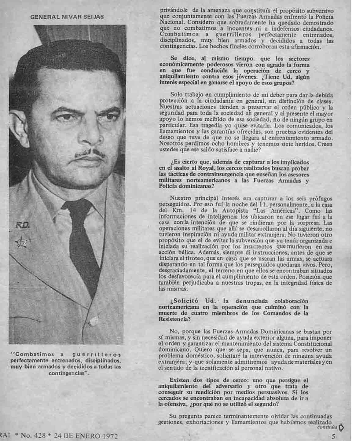 #CONTINUATION PAGE 2 OF 5 : EXCLUSIVE #: INTERVIEW WITH LIEUTENANT-GENERAL NEIT RAFAEL NÍVAR SEIJAS ( HEAD OF MILITARY COMBAT OPERATIONS January 12 1972 ) by JOURNALIST ORLANDO MARTINEZ FOR THE MAGAZINE NOW AND ITS ISSUE #NOW#428 (PAGE 4) .TRANSFER OF MAGAZINE ON PAPER TO DIGITAL TECHNOLOGY : = (WORKSHOPS LOGISTOS "clappers" 2013.)