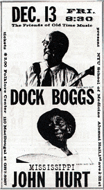 Concert poster for Dock Boggs and Mississippi John Hurt