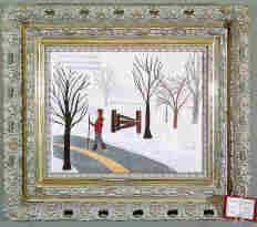 The Narative Quits of Margaret Beach - Stopping by Woods/Resuming the Journey. Framed Quilt 31" x 27"