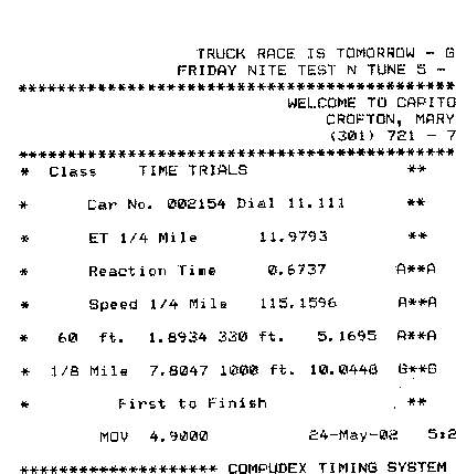 1/4 Mile Time Slip