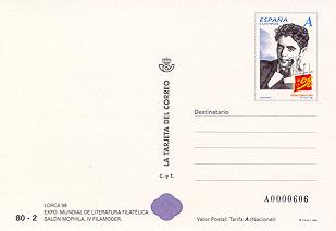 LORCA'98. Reverso Tarjeta