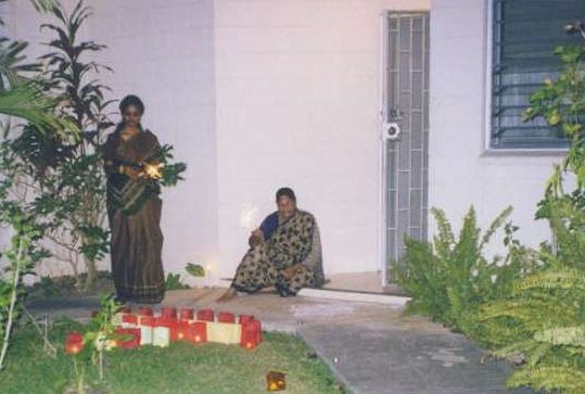 Amma & Raji with sparklers