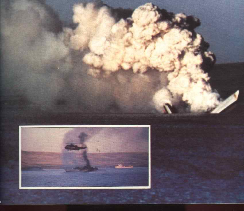La mañana del 24 de mayo amaneció mostrando estas dos imágenes de la “Atelope”, con el casco al rojo vivo y en el momento de partirse y hundirse, largando una espesa nube de humo blanco.
