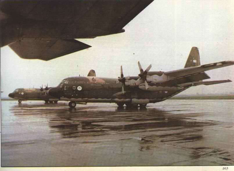 Un fuerte "caballo de guerra",este tipo de avión de transporte se constituyó en el más empleado por ambos bandos. El escuadrón Argentino, solamente entre el 1 de mayo y el 14 de junio de 1982,concretó 60 misiones en la zona de guerra. Renglón aparte merecen los vuelos de los KC-130, que reabastecieron a 279 aviones.