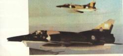 Dos MV Dagger del Grupo 6 de Caza, en misin durante la guerra. Al que est en primer plano puede identificrselo como el C-418 (construido como Nesher por la Israel Air industries y parte de un lote vendido a la Argentina a fines de la dcada de los setenta).