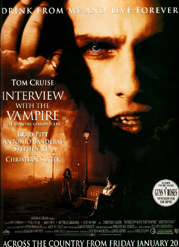 Tom Cruise and Brad Pitt star as vampires in Interview with th Vampire.
