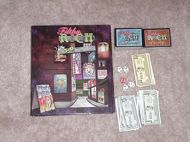 game contents -- binder, money, dice and cards
