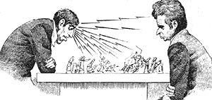  Two of the greatest chess players knock heads in maybe the greatest chess match of all time!   (fisch-spass_cart.gif, 27 KB)  