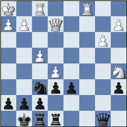   The position after White's 21st move. The game has reached a critical stage.  (my-bg_2_d-3.jpg, 19 KB)  