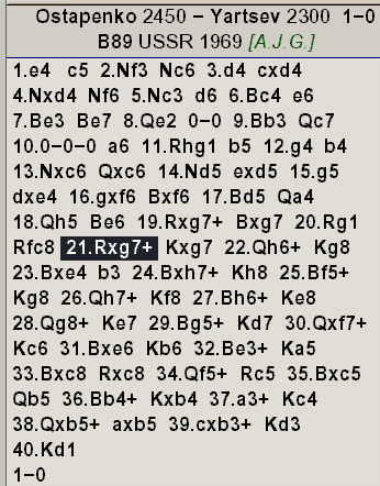 The actual game score of this game. For many years I thought it might be one of the most brilliant games ever played! (non-gm1.gif, 19 KB)