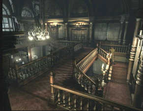 Chris Redfield explores the gigantic mansion