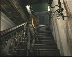 Run past the zombie in the stairs Jill