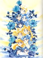 blue and blond heads in a flower vine