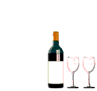 bottle of red wine pouring into 2 glasses