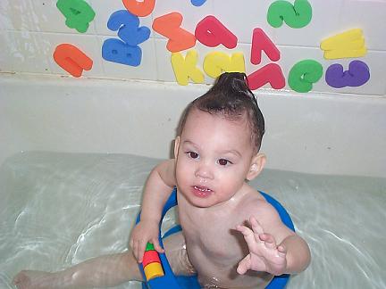 Johnny getting ready to splash his Mommy to death.