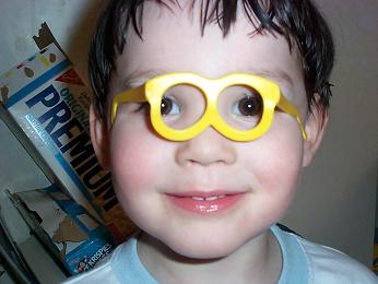 Johnny wearing his Mr. Potato Head glasses.