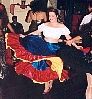 Saghirah peforming "Kula Cafe" Latin piece at Terezka's Hafla (wearing her "blood, sweat and tears" skirt - a few tears and one sewing machine later...) - Sydney, July 1999
