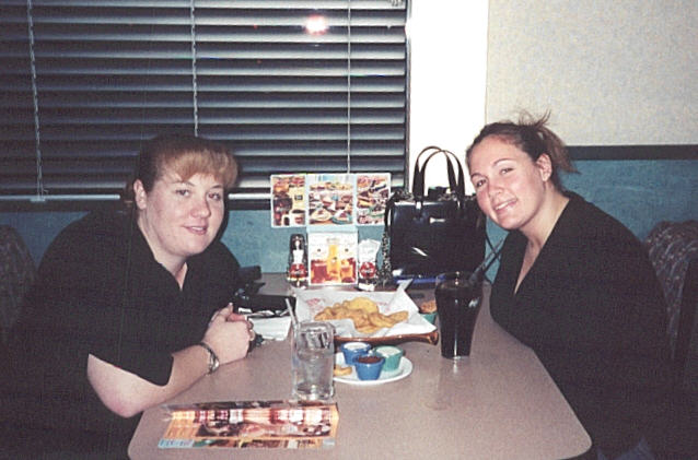 This is us at our table. The waitress thought we were retarded for getting our pic taken at Denny's but I only get to see Stacey about once a year!