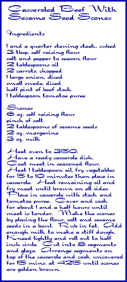 Beef Casserole with Seasame Seed Scones