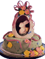 Panoramic egg with White Chocolate Easter Bunny Set On A Cake