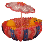 Molded Egg Half Made Into A Basket. Marshmallows are glued into the bottom to hold picks.