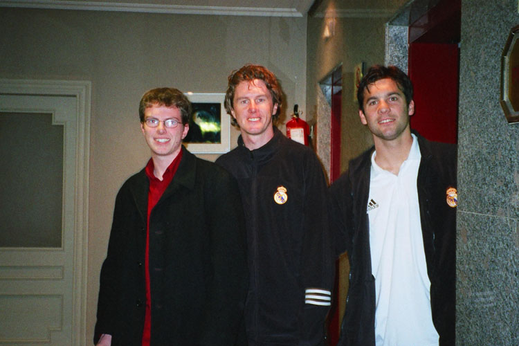 Me with Steve McManaman and Luis Figo at the Iru�a Park hotel, Pamplona.