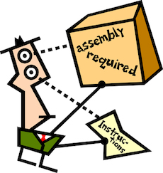 Cartoon of a Man Trying to Assemble Something
