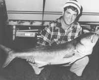 Image from NCFisheries.net, The World All Tackle Bluefish, 31 pound 12 ounce, caught by James M. Hussey on January 30th, 1972.