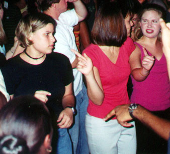 Amanda, Brittany, and Florence talk to the 'Young Men'