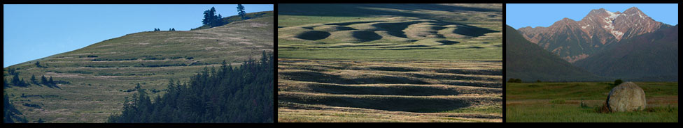 Ancient Lake Missoula shorelines, giant current ripples and dropstone on lake floor.