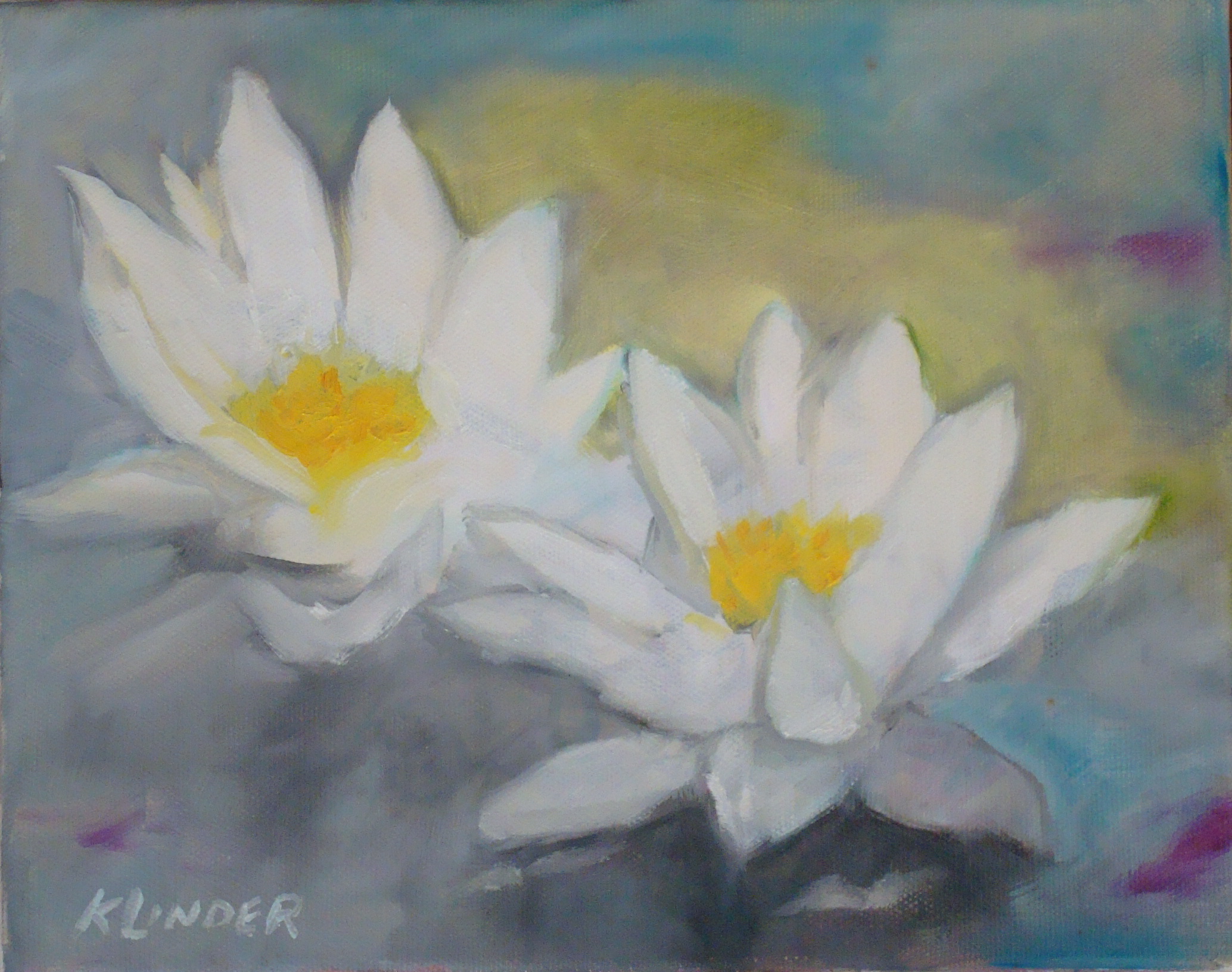 a painting of 2 waterlilies