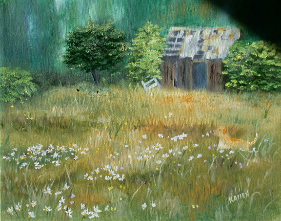 a painting of a meadow
