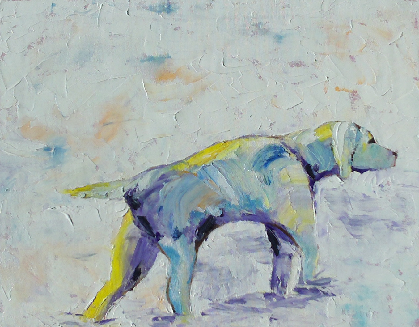 a painting of a dog in the snow