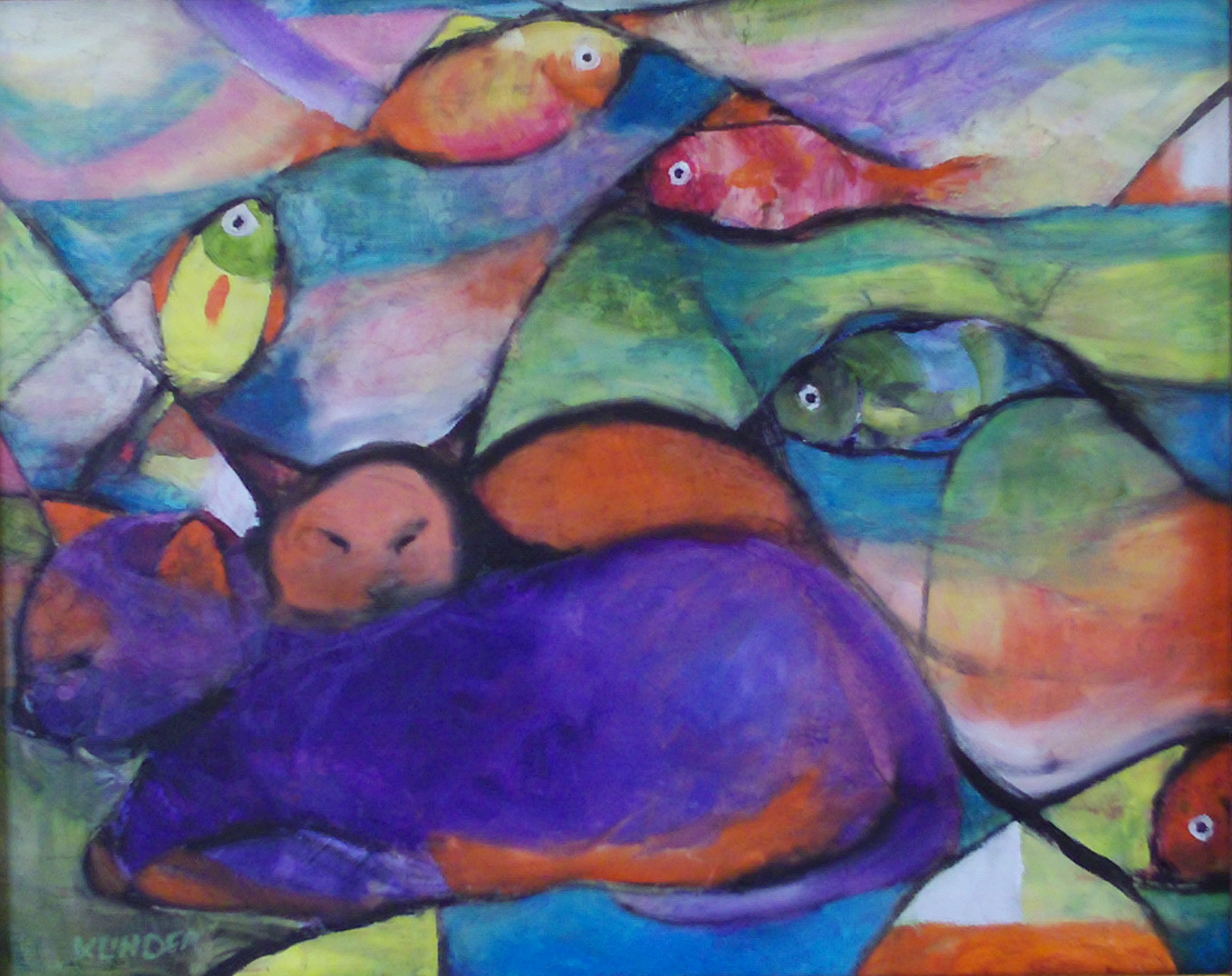 a painting of blue cows