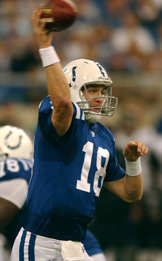 Peyton Manning throws against Jags in a 10 to 3 victory September 18, 2005