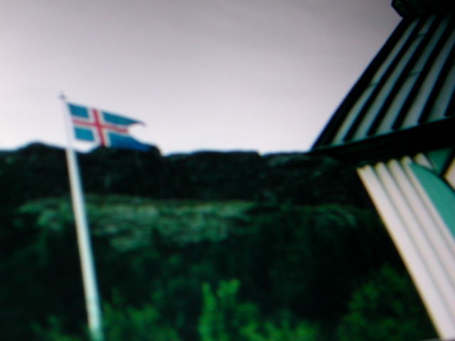 Cute church and flag in Iceland, 2003
