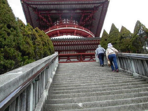 Climbing the temple, at Narita Sansoji, 2004
